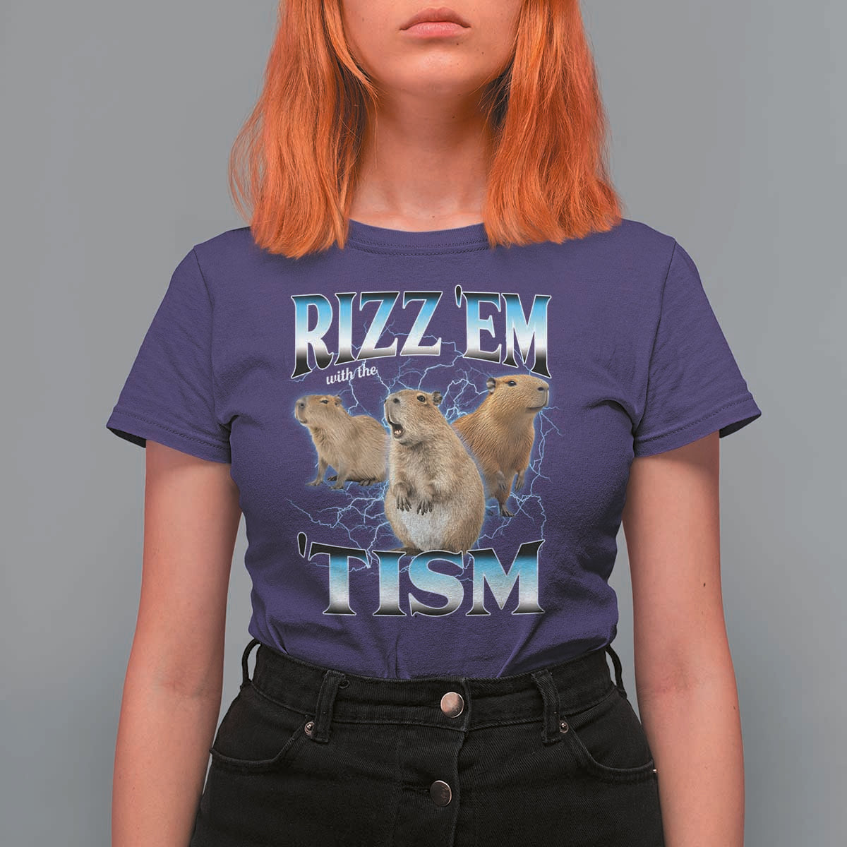 Autism Capybara T Shirt For Women Funny Rizz Em With The Tism - Wonder Print Shop