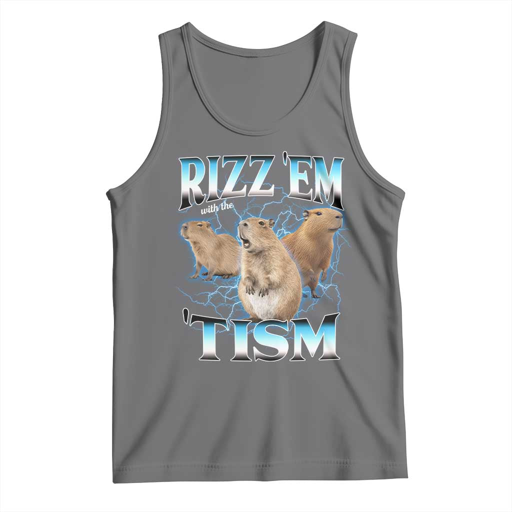 Autism Capybara Tank Top Funny Rizz Em With The Tism - Wonder Print Shop