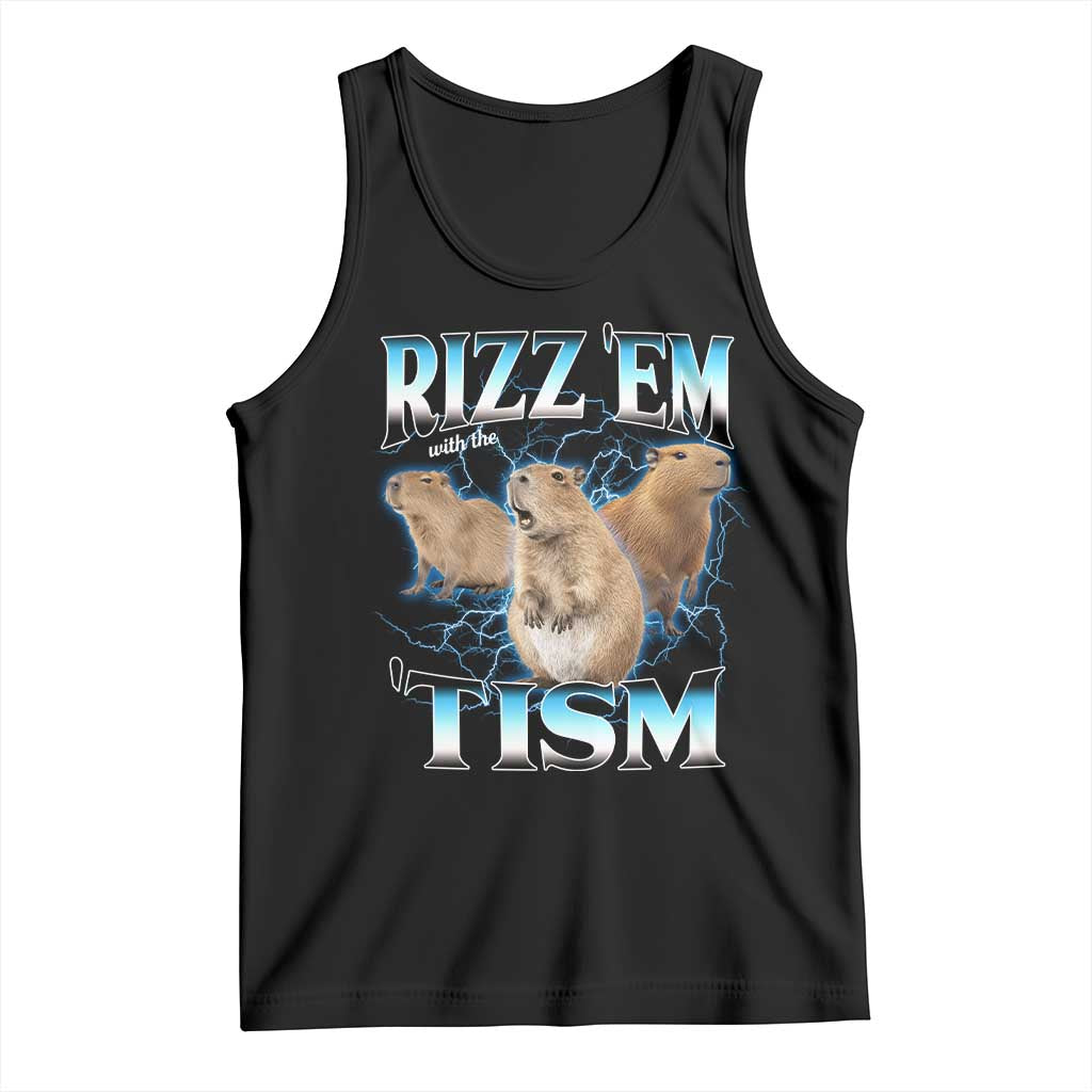 Autism Capybara Tank Top Funny Rizz Em With The Tism - Wonder Print Shop