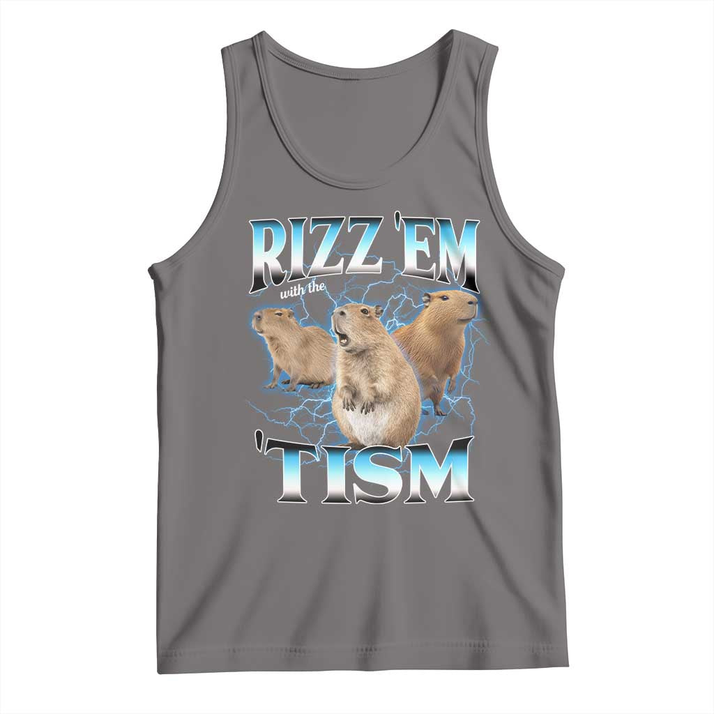 Autism Capybara Tank Top Funny Rizz Em With The Tism - Wonder Print Shop