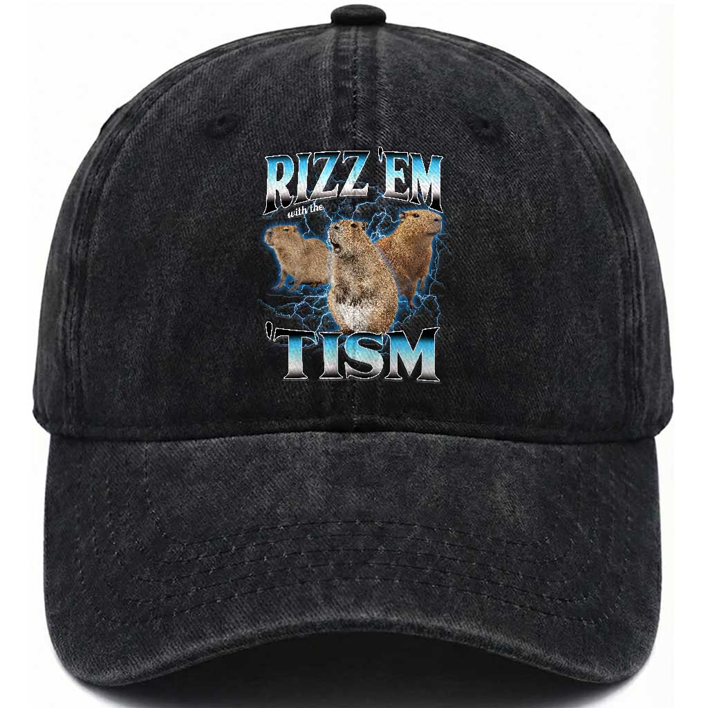 Autism Capybara Washed Cotton Baseball Cap Funny Rizz Em With The Tism