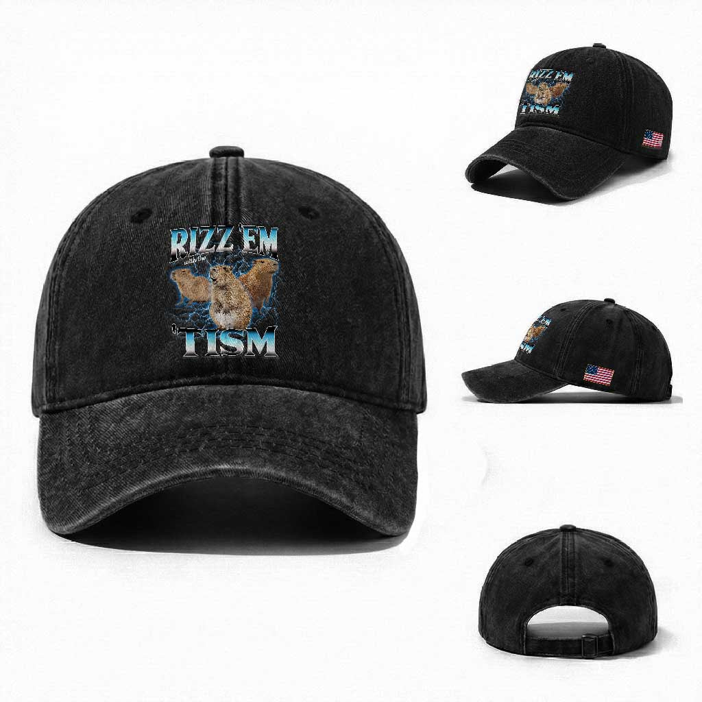Autism Capybara Washed Cotton Baseball Cap Funny Rizz Em With The Tism