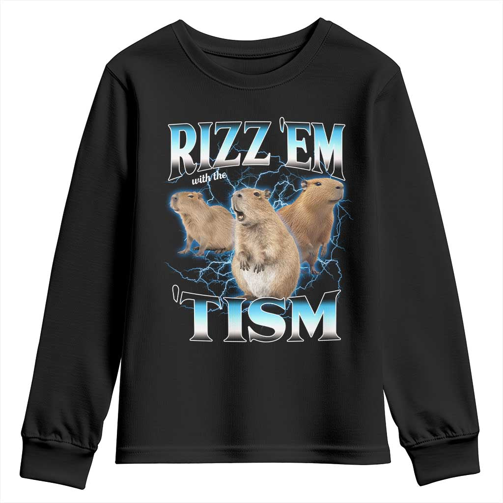 Autism Capybara Youth Sweatshirt Funny Rizz Em With The Tism - Wonder Print Shop