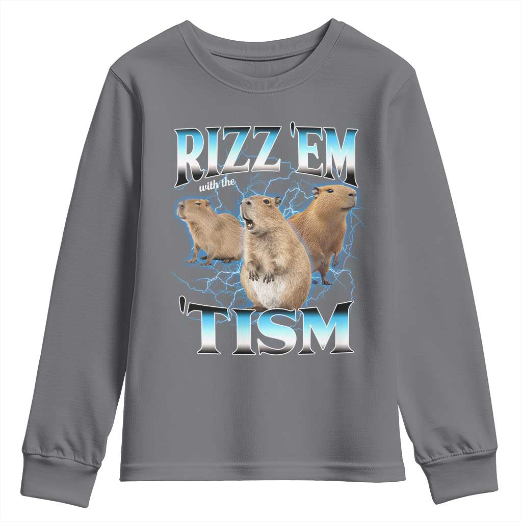 Autism Capybara Youth Sweatshirt Funny Rizz Em With The Tism - Wonder Print Shop
