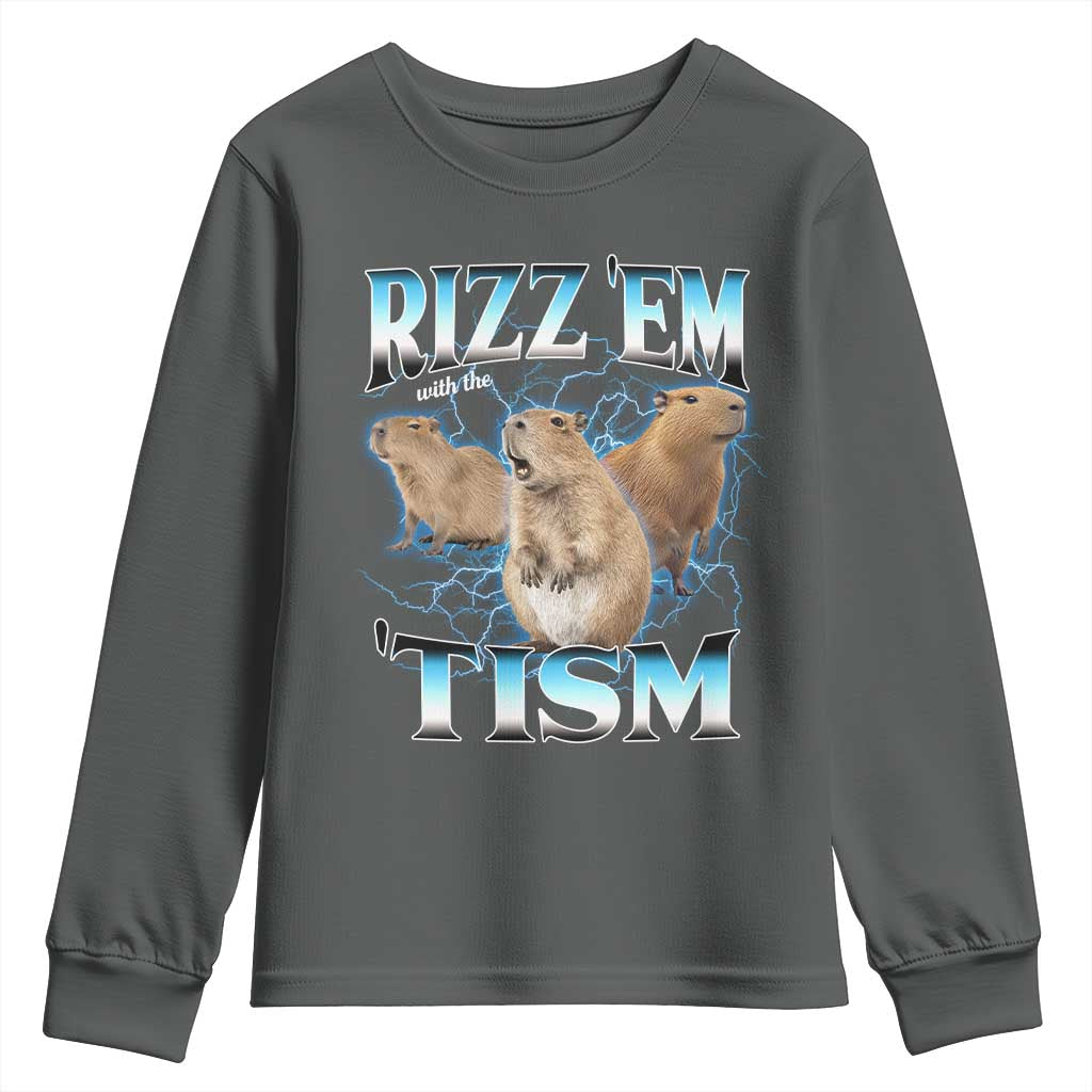 Autism Capybara Youth Sweatshirt Funny Rizz Em With The Tism - Wonder Print Shop