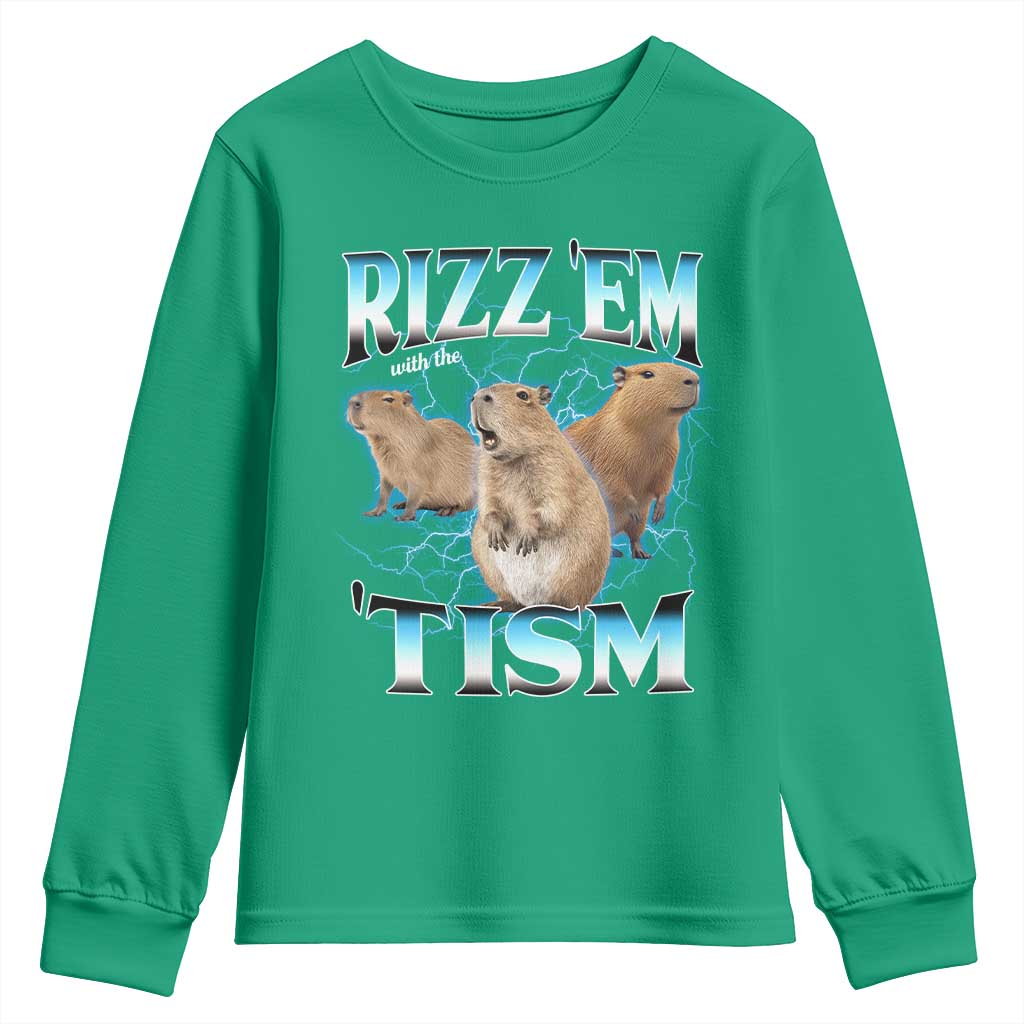 Autism Capybara Youth Sweatshirt Funny Rizz Em With The Tism - Wonder Print Shop