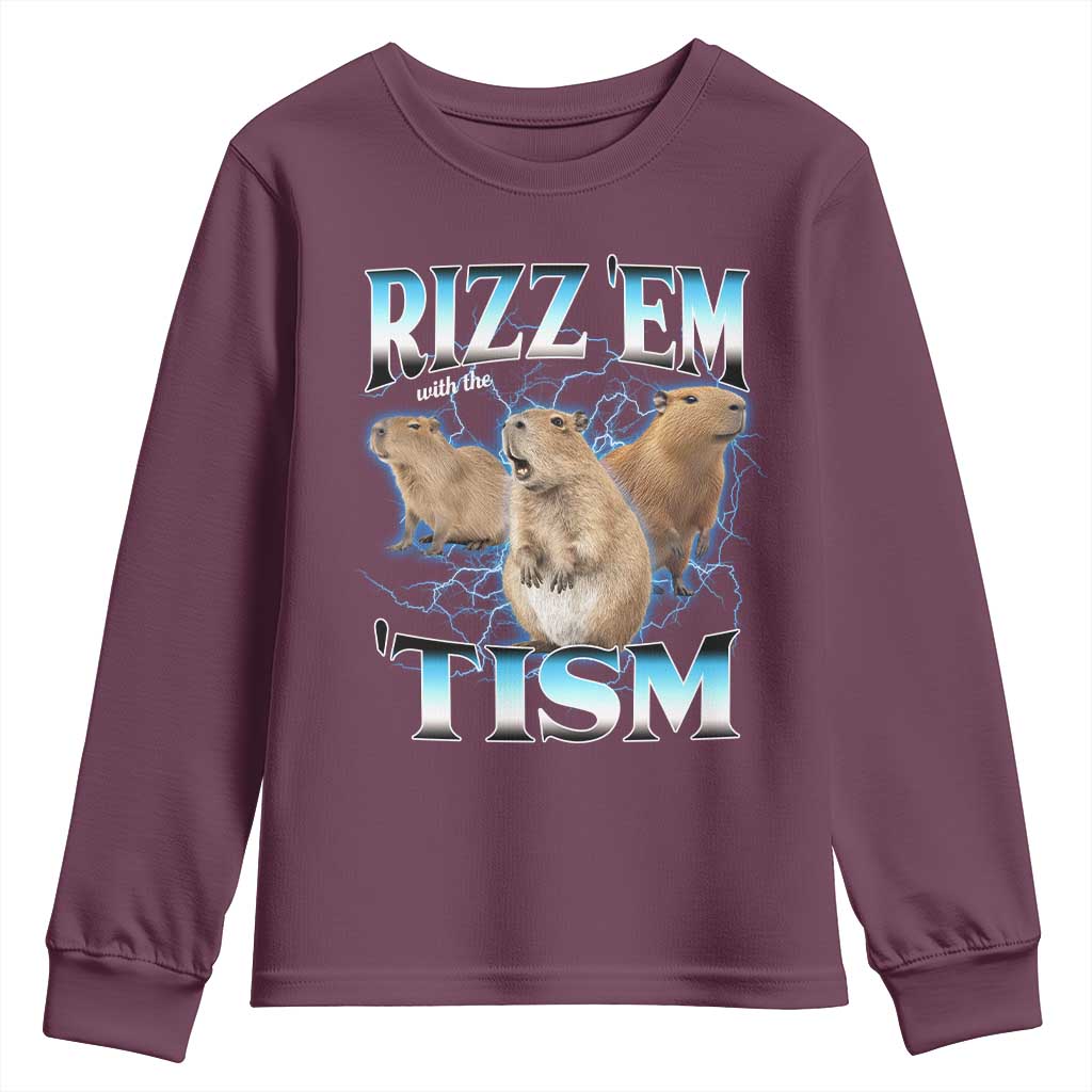 Autism Capybara Youth Sweatshirt Funny Rizz Em With The Tism - Wonder Print Shop