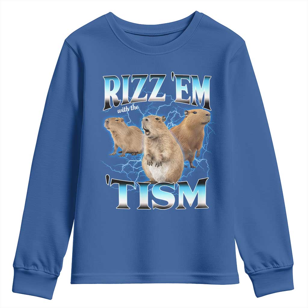 Autism Capybara Youth Sweatshirt Funny Rizz Em With The Tism - Wonder Print Shop