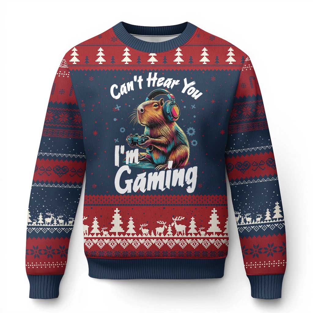 Funny Gamer Capybara Ugly Christmas Sweater Can Not Hear You I Am Gaming - Wonder Print Shop