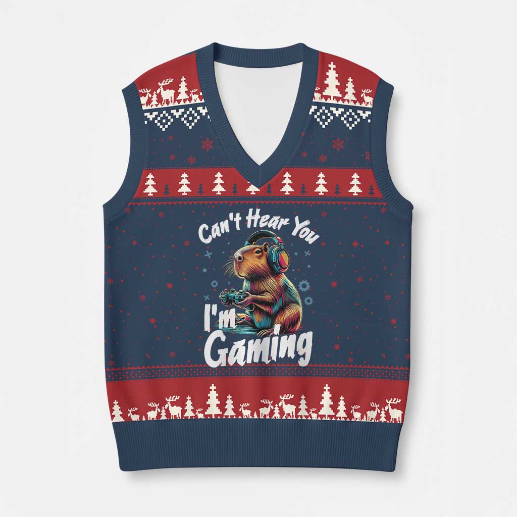 Funny Gamer Capybara V-Neck Knit Sweater Vest Can Not Hear You I Am Gaming - Wonder Print Shop