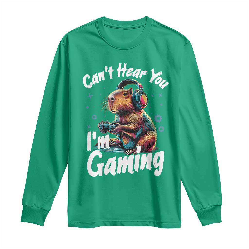 Funny Gamer Capybara Long Sleeve Shirt Can Not Hear You I Am Gaming - Wonder Print Shop