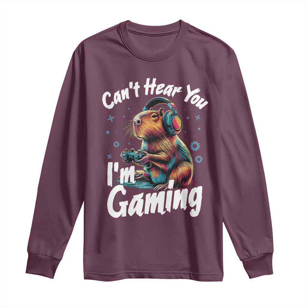 Funny Gamer Capybara Long Sleeve Shirt Can Not Hear You I Am Gaming - Wonder Print Shop