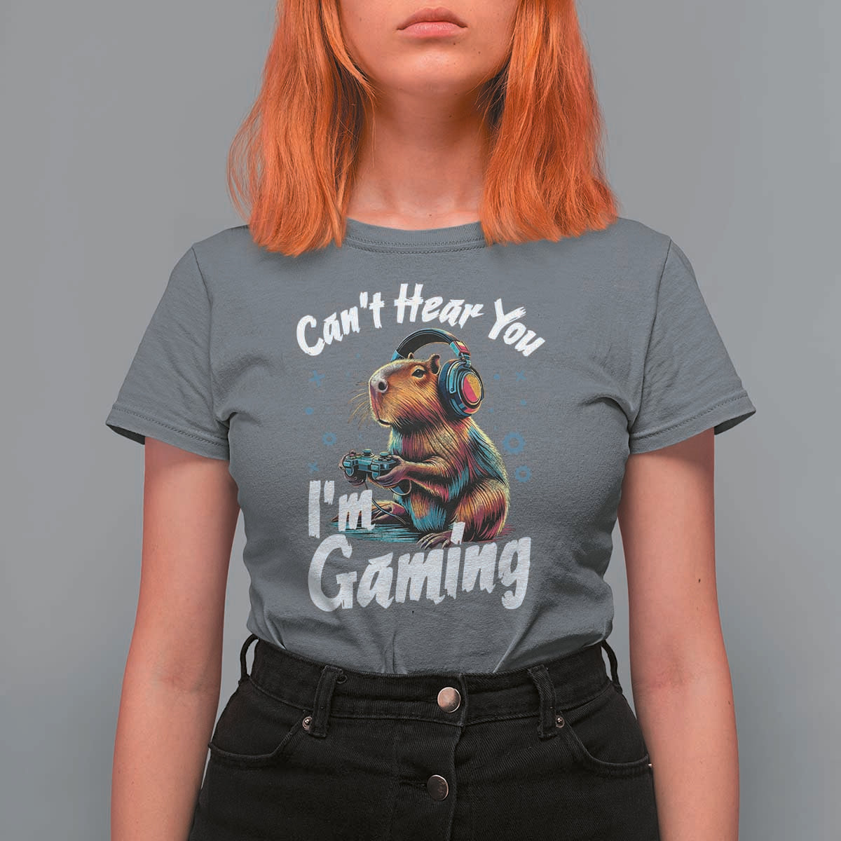 Funny Gamer Capybara T Shirt For Women Can Not Hear You I Am Gaming - Wonder Print Shop
