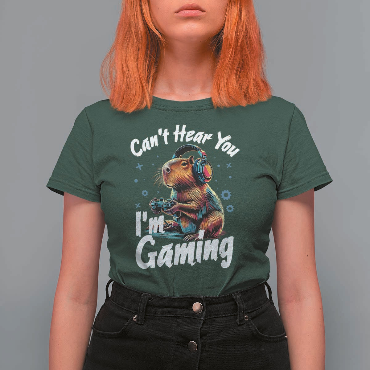 Funny Gamer Capybara T Shirt For Women Can Not Hear You I Am Gaming - Wonder Print Shop