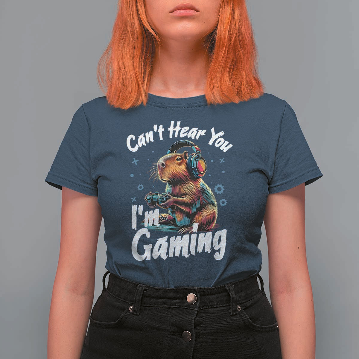 Funny Gamer Capybara T Shirt For Women Can Not Hear You I Am Gaming - Wonder Print Shop