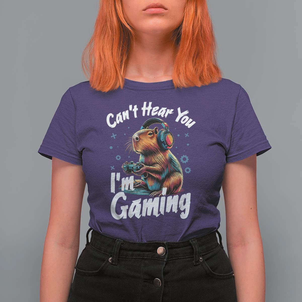 Funny Gamer Capybara T Shirt For Women Can Not Hear You I Am Gaming - Wonder Print Shop