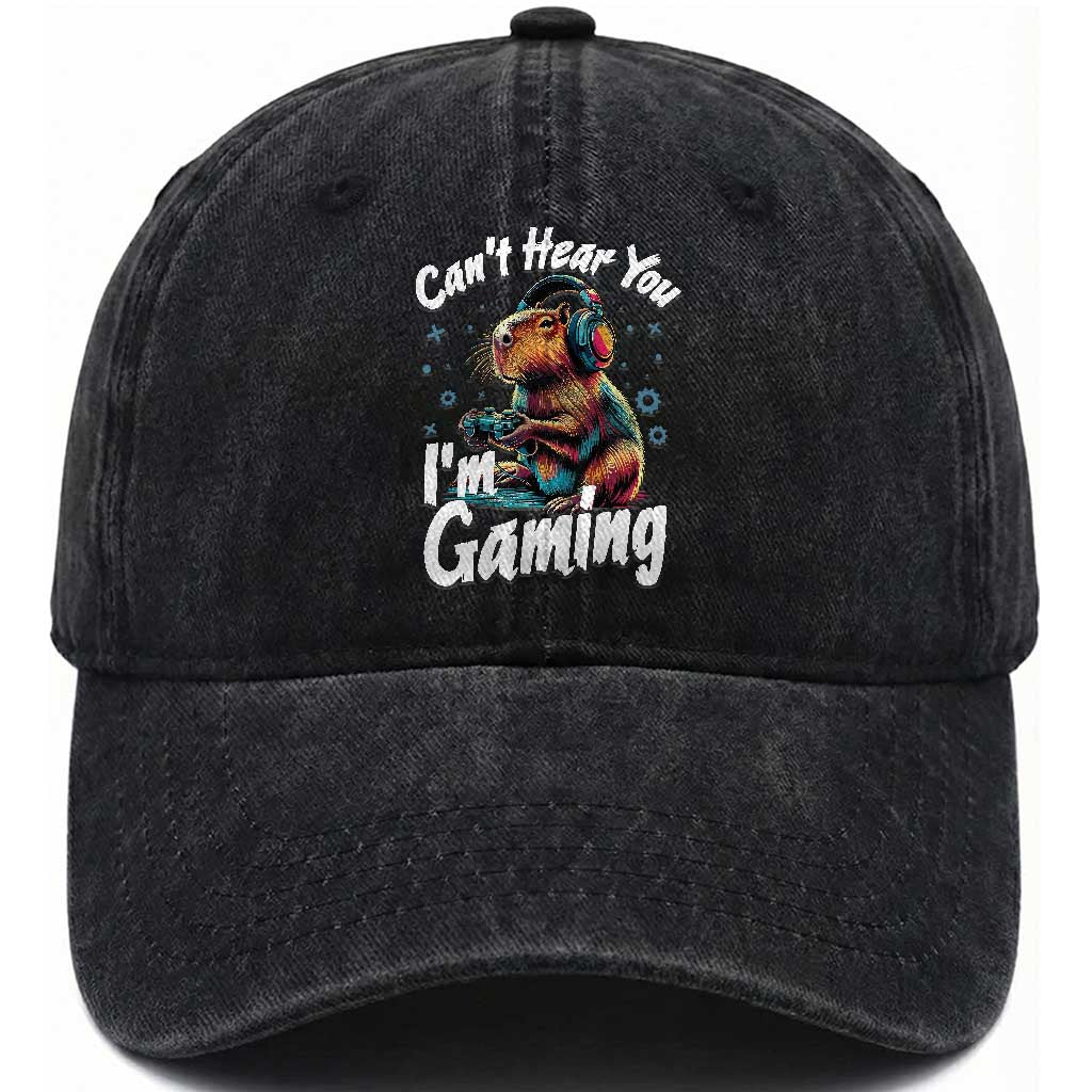 Funny Gamer Capybara Washed Cotton Baseball Cap Can Not Hear You I Am Gaming