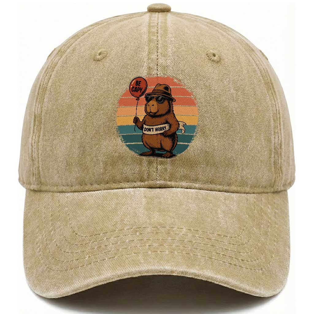 Funny Capybara Washed Cotton Baseball Cap Be Capy Do Not Worry For Animal Lovers