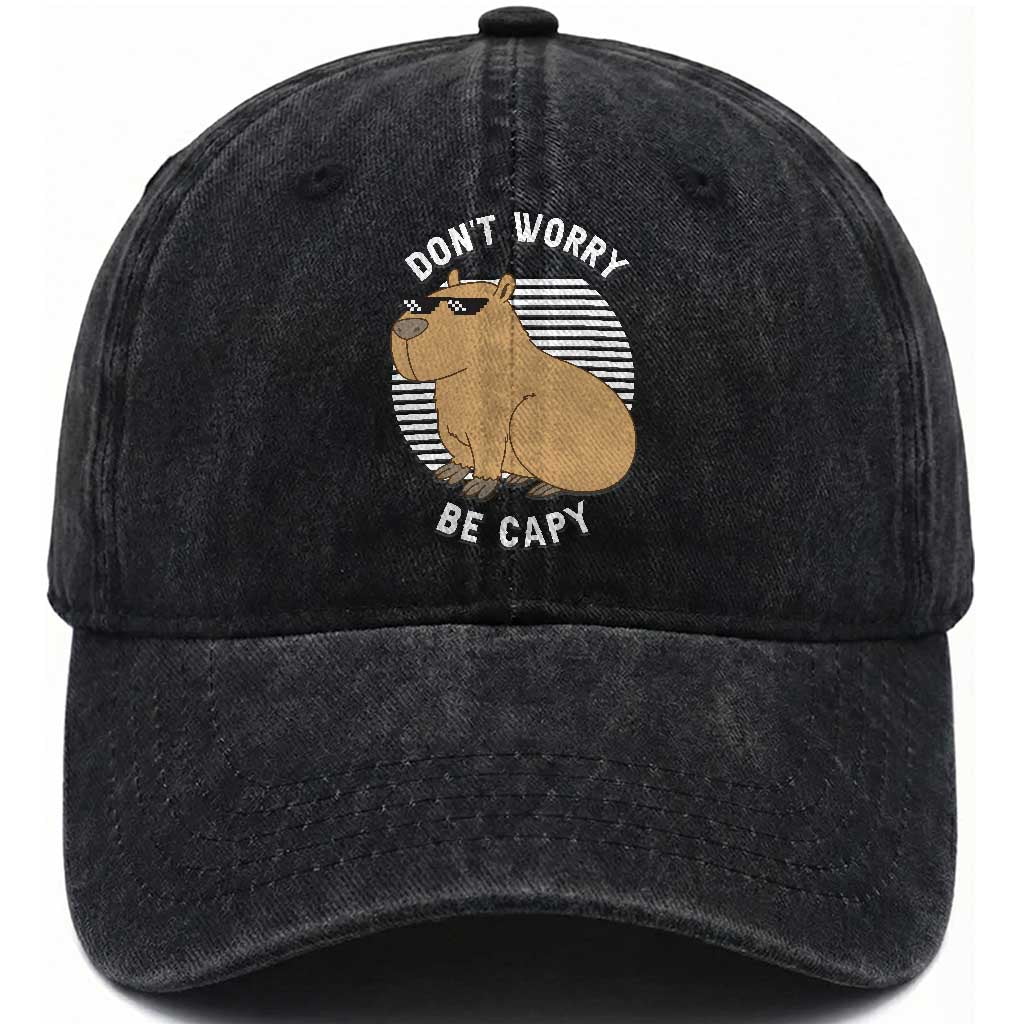Funny Capybara Washed Cotton Baseball Cap Do Not Worry Be Capy Chill Animal Lover Gift