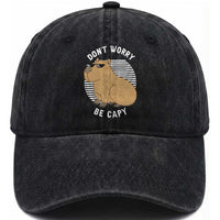 Funny Capybara Washed Cotton Baseball Cap Do Not Worry Be Capy Chill Animal Lover Gift