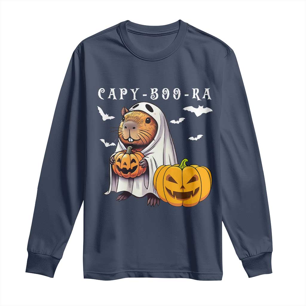 Funny Halloween Capy Boo Ra Long Sleeve Shirt Cute Capybara Boo Ghost - Wonder Print Shop