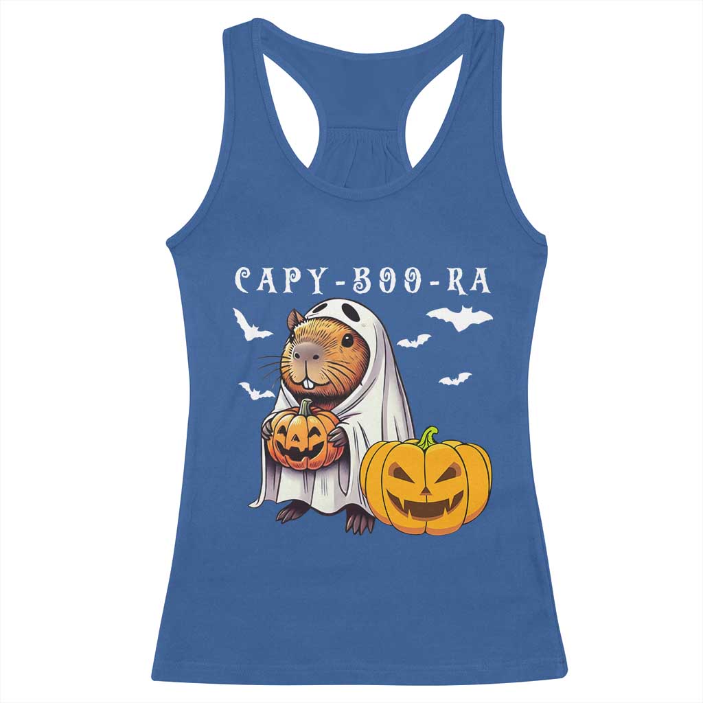 Funny Halloween Capy Boo Ra Racerback Tank Top Cute Capybara Boo Ghost - Wonder Print Shop