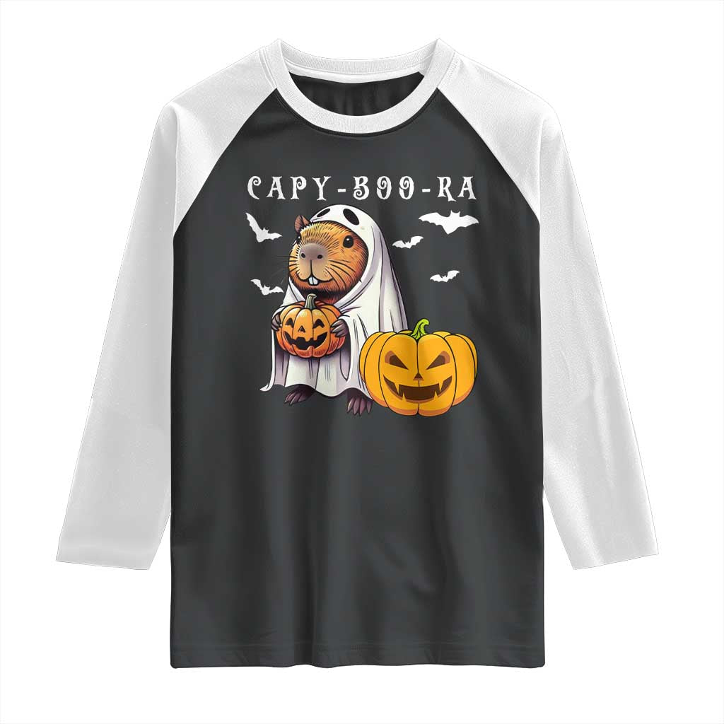 Funny Halloween Capy Boo Ra Raglan Shirt Cute Capybara Boo Ghost - Wonder Print Shop