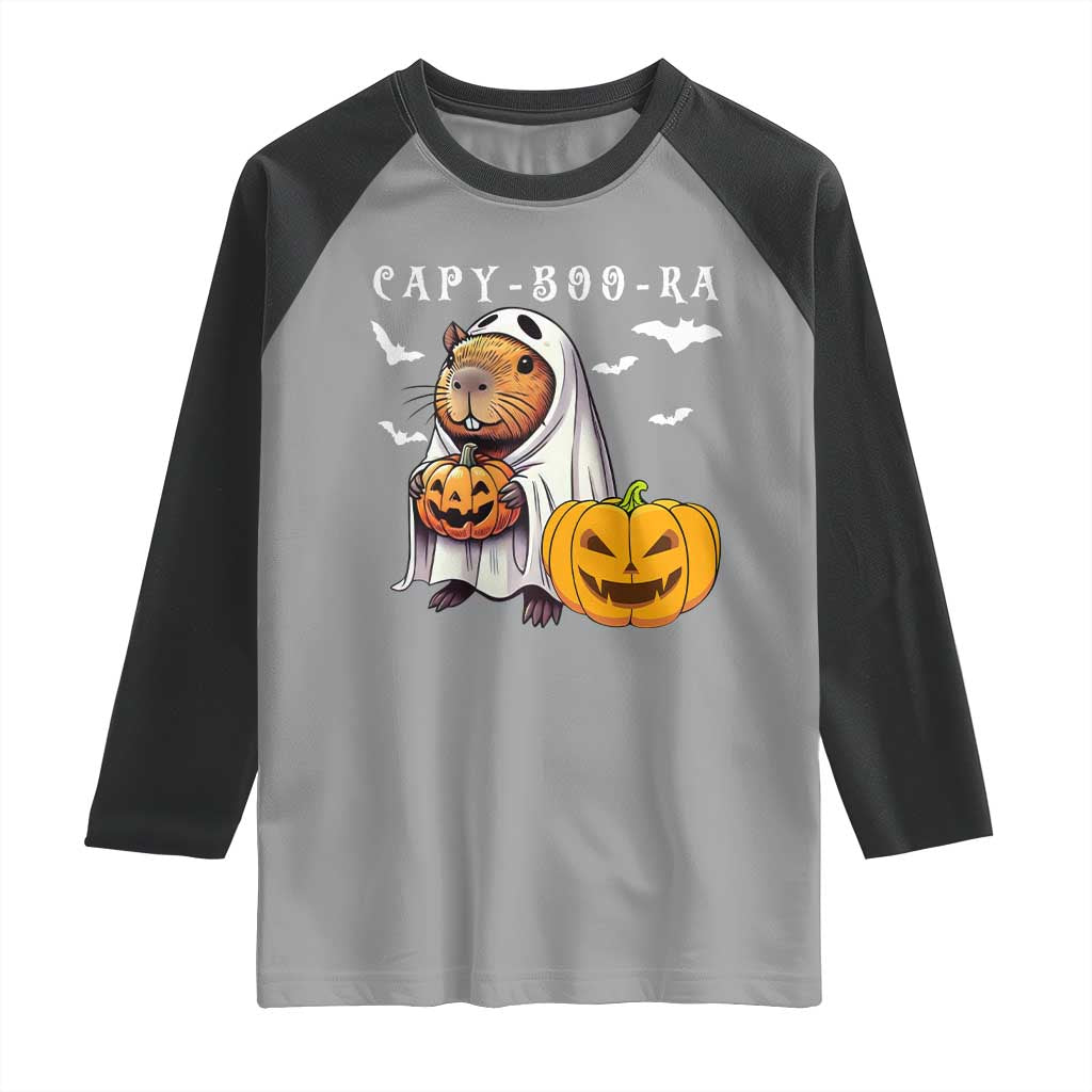 Funny Halloween Capy Boo Ra Raglan Shirt Cute Capybara Boo Ghost - Wonder Print Shop