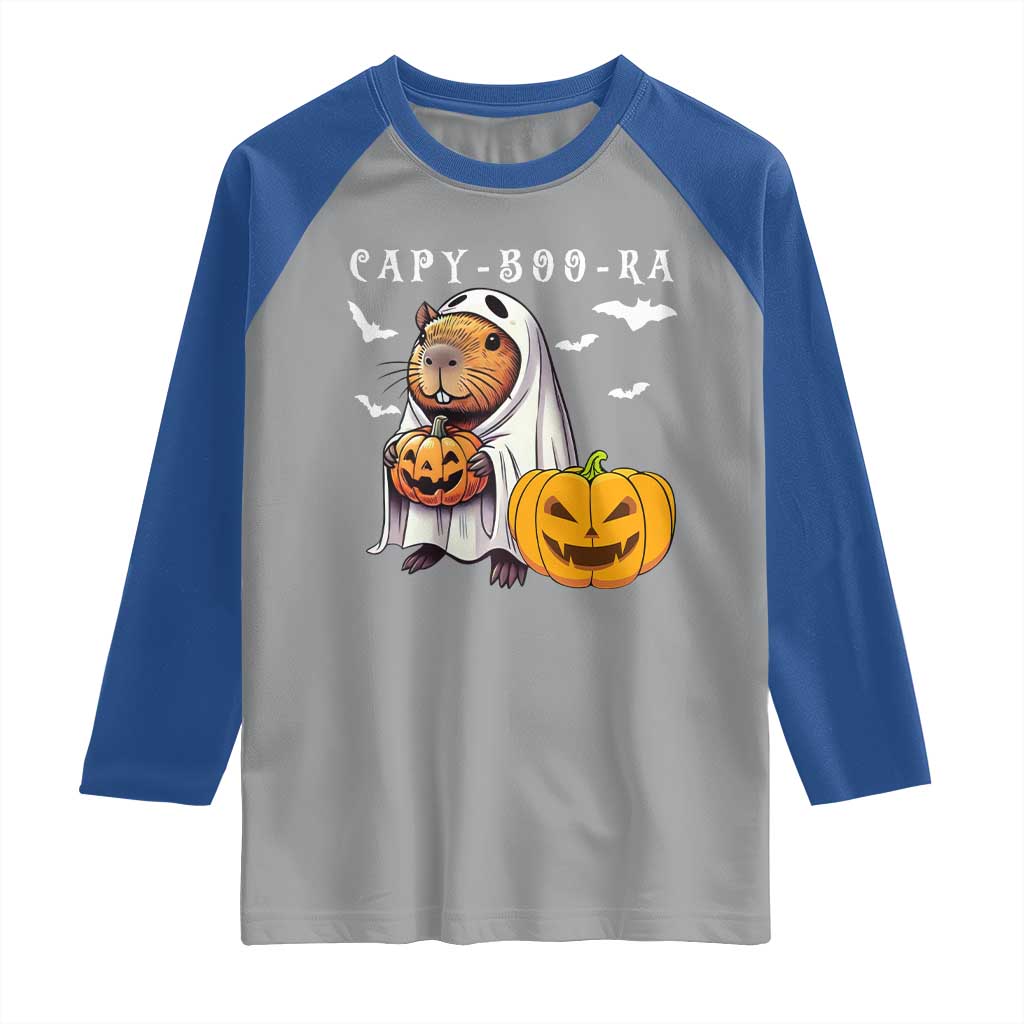 Funny Halloween Capy Boo Ra Raglan Shirt Cute Capybara Boo Ghost - Wonder Print Shop