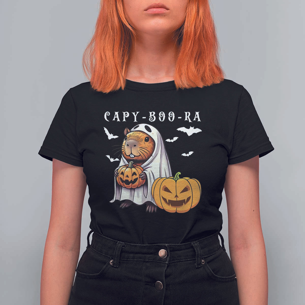Funny Halloween Capy Boo Ra T Shirt For Women Cute Capybara Boo Ghost - Wonder Print Shop