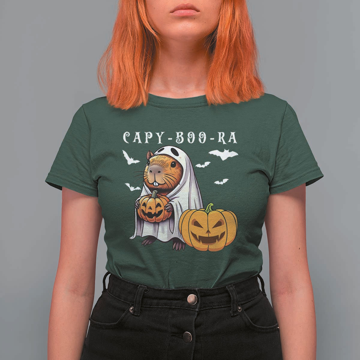Funny Halloween Capy Boo Ra T Shirt For Women Cute Capybara Boo Ghost - Wonder Print Shop