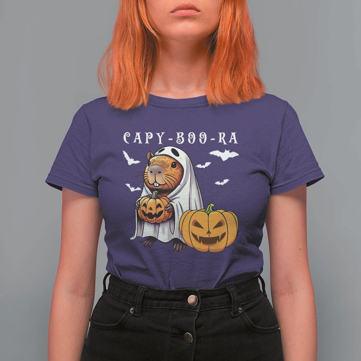 Funny Halloween Capy Boo Ra T Shirt For Women Cute Capybara Boo Ghost - Wonder Print Shop