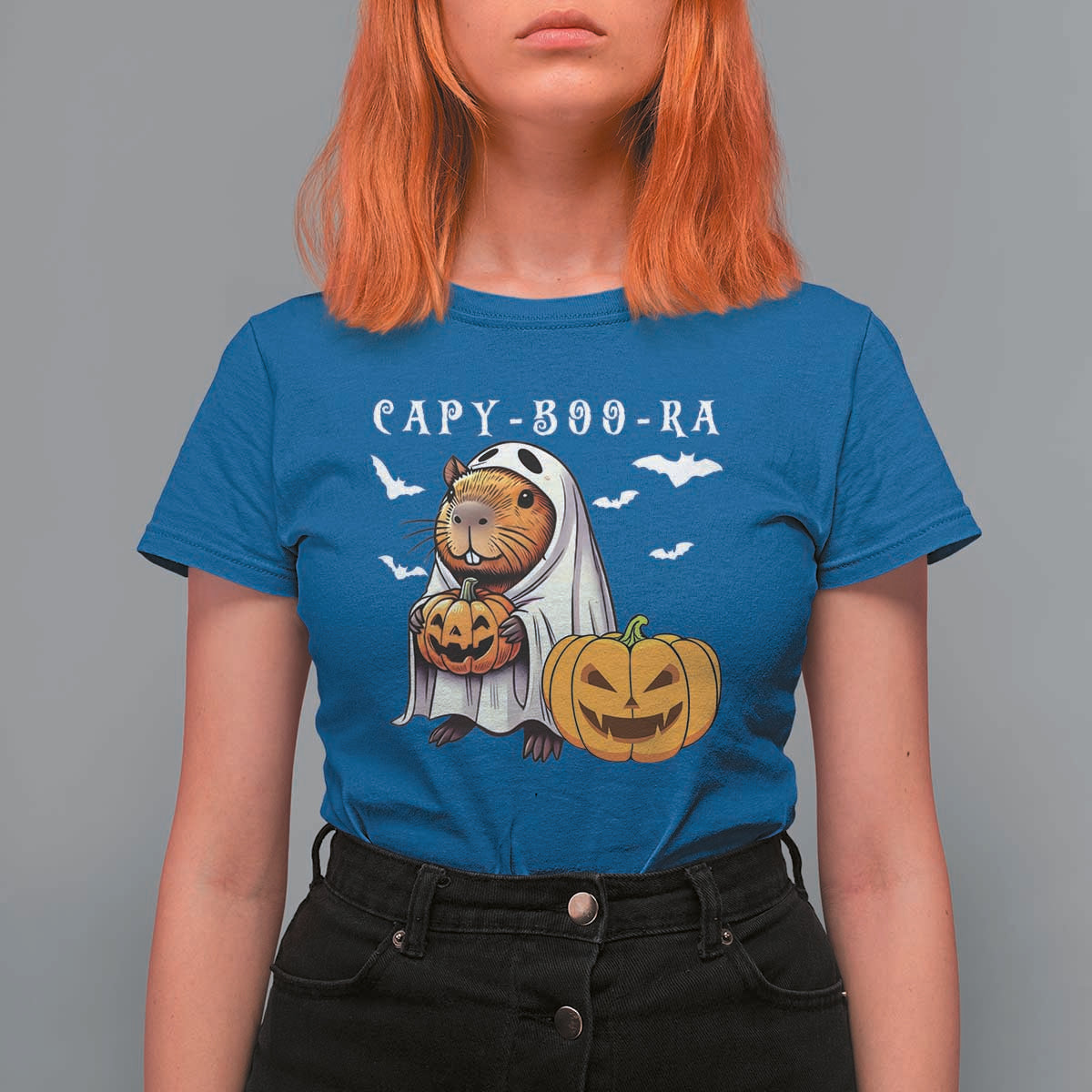 Funny Halloween Capy Boo Ra T Shirt For Women Cute Capybara Boo Ghost - Wonder Print Shop