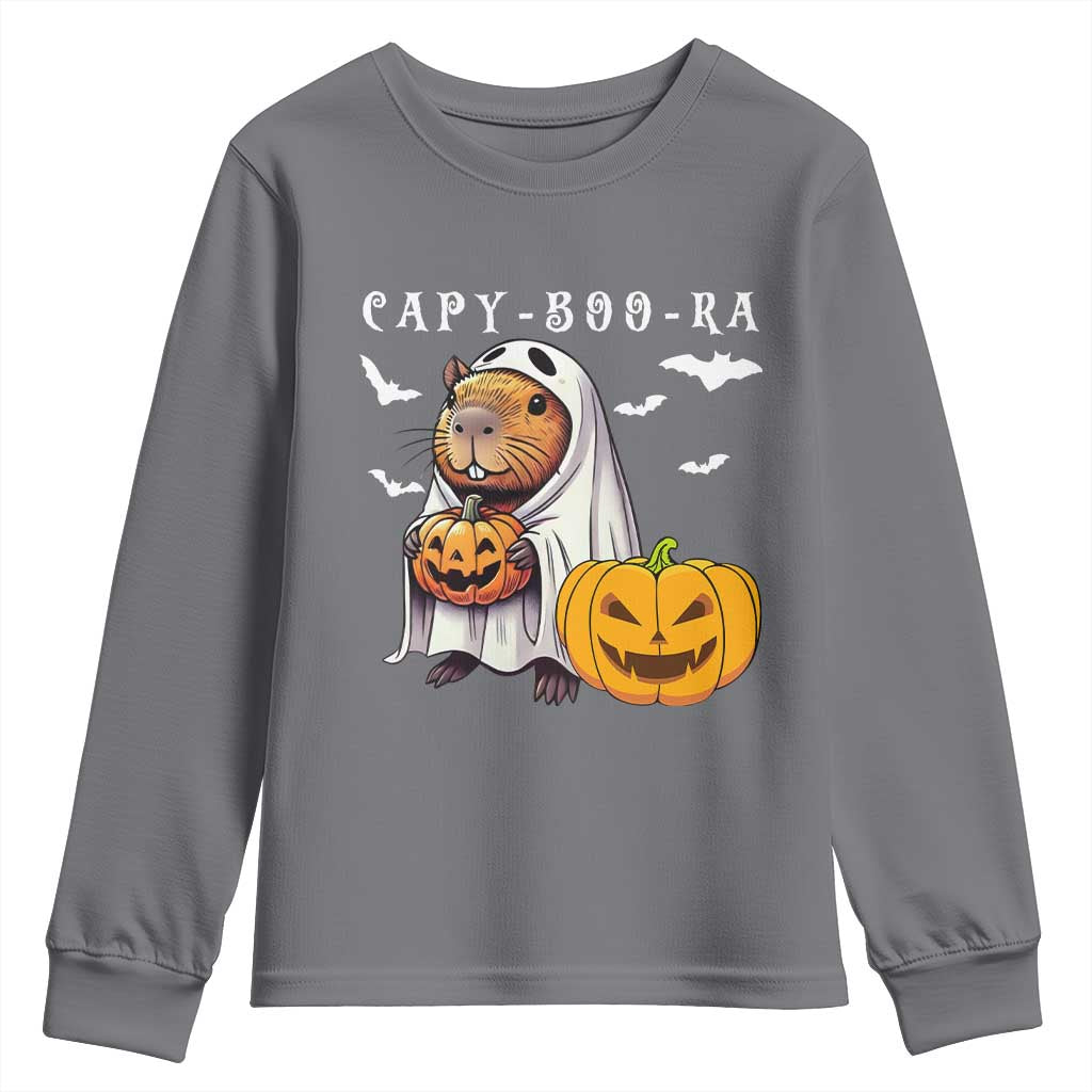 Funny Halloween Capy Boo Ra Youth Sweatshirt Cute Capybara Boo Ghost - Wonder Print Shop