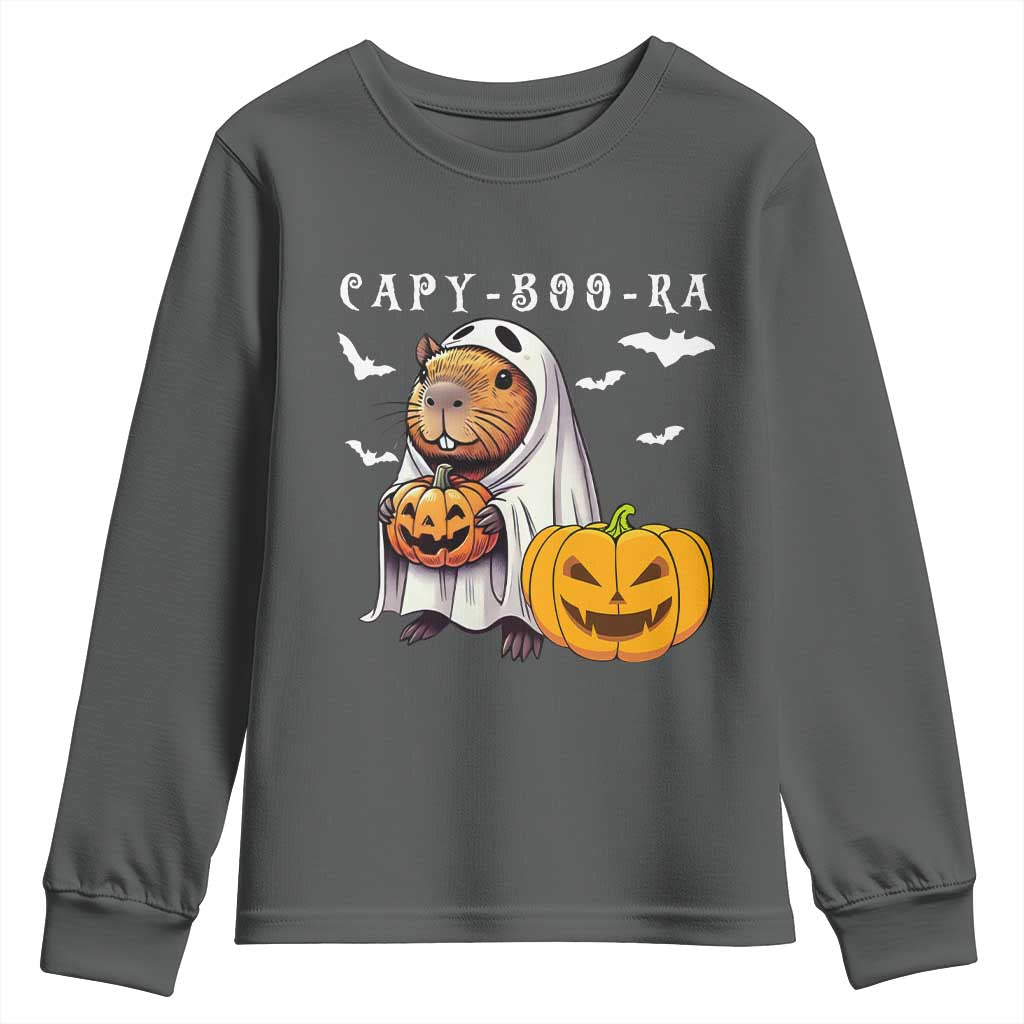 Funny Halloween Capy Boo Ra Youth Sweatshirt Cute Capybara Boo Ghost - Wonder Print Shop
