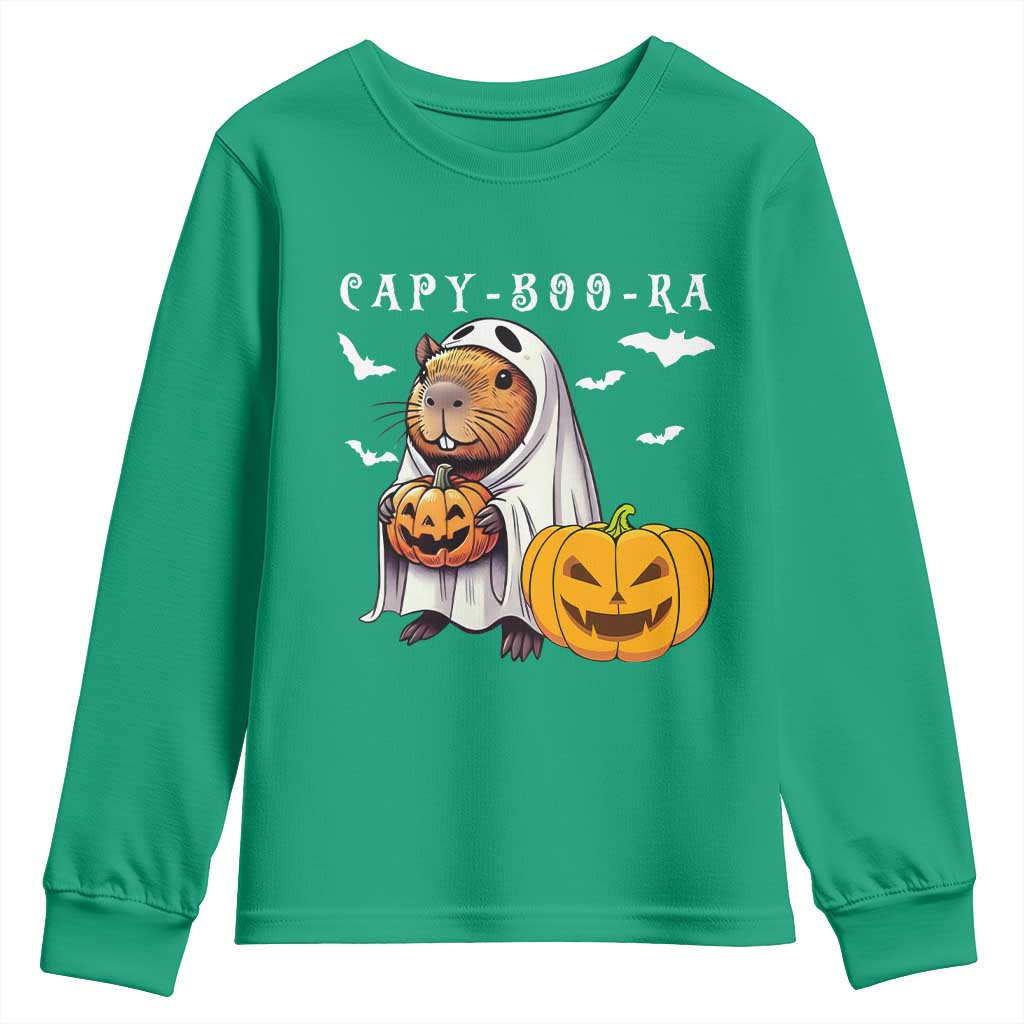 Funny Halloween Capy Boo Ra Youth Sweatshirt Cute Capybara Boo Ghost - Wonder Print Shop