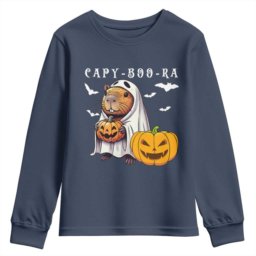 Funny Halloween Capy Boo Ra Youth Sweatshirt Cute Capybara Boo Ghost - Wonder Print Shop