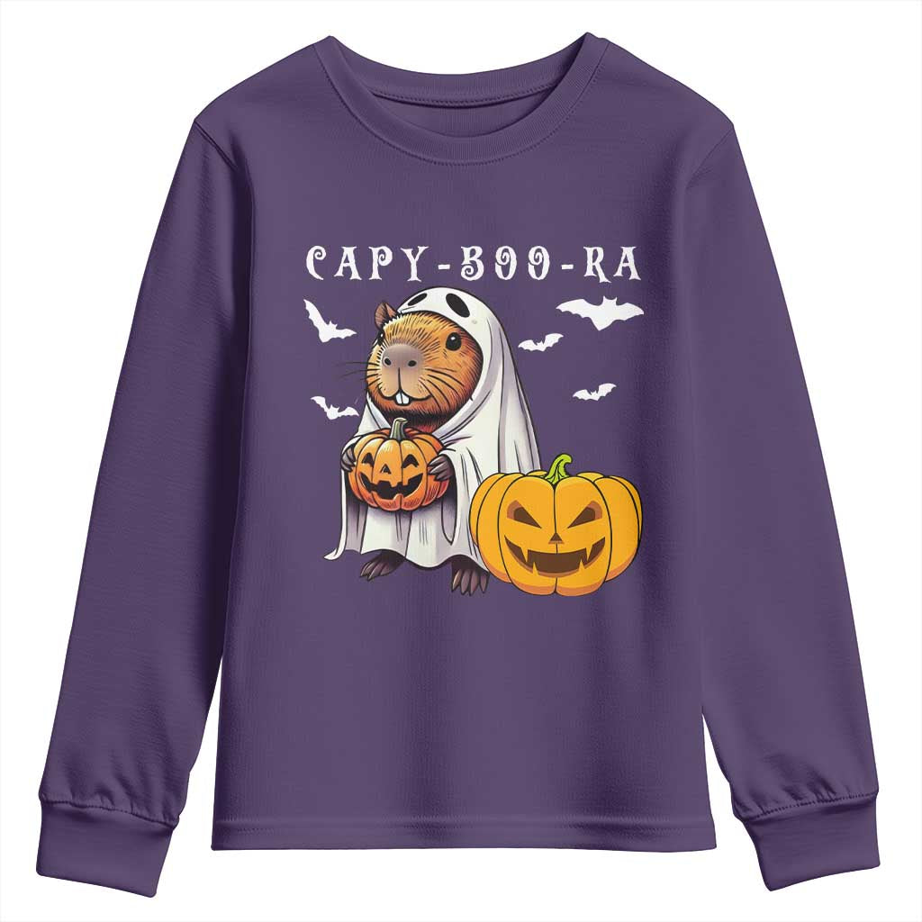 Funny Halloween Capy Boo Ra Youth Sweatshirt Cute Capybara Boo Ghost - Wonder Print Shop