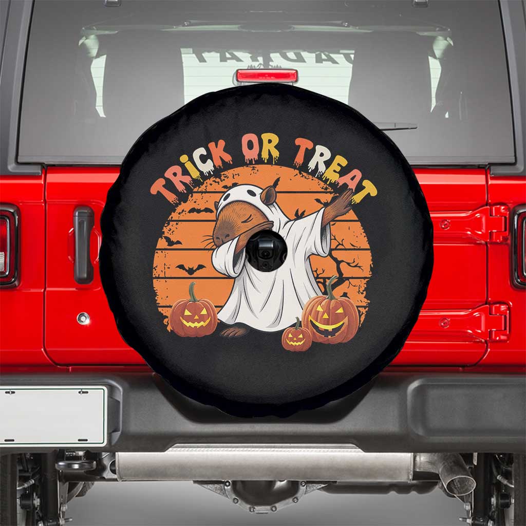 Funny Capybara Halloween Spare Tire Cover Trick Or Treat Cute Cappy Boo Ghost - Wonder Print Shop