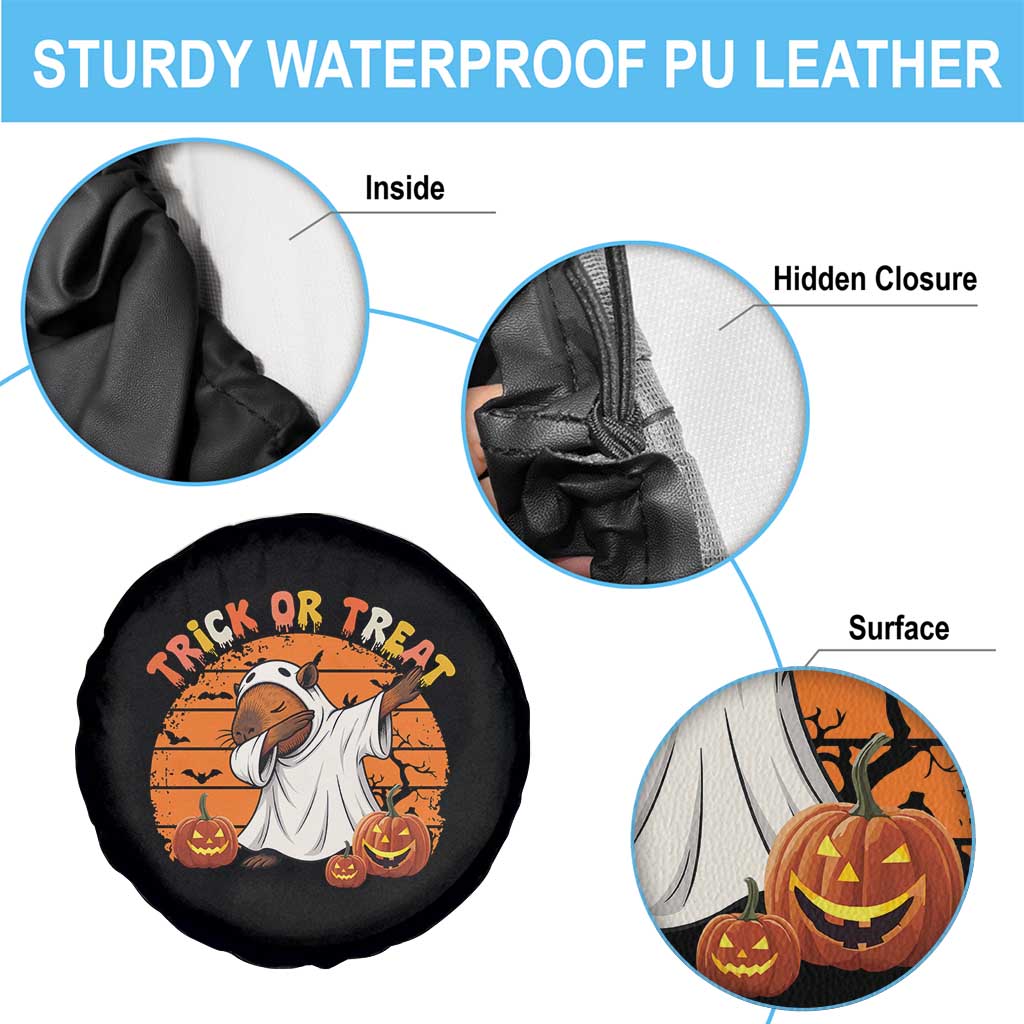 Funny Capybara Halloween Spare Tire Cover Trick Or Treat Cute Cappy Boo Ghost - Wonder Print Shop