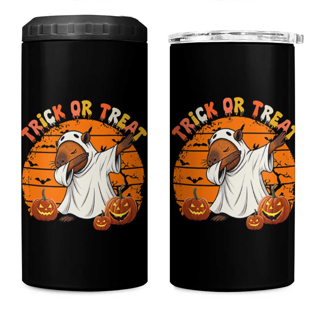 Funny Capybara Halloween 4 in 1 Can Cooler Tumbler Trick Or Treat Cute Cappy Boo Ghost