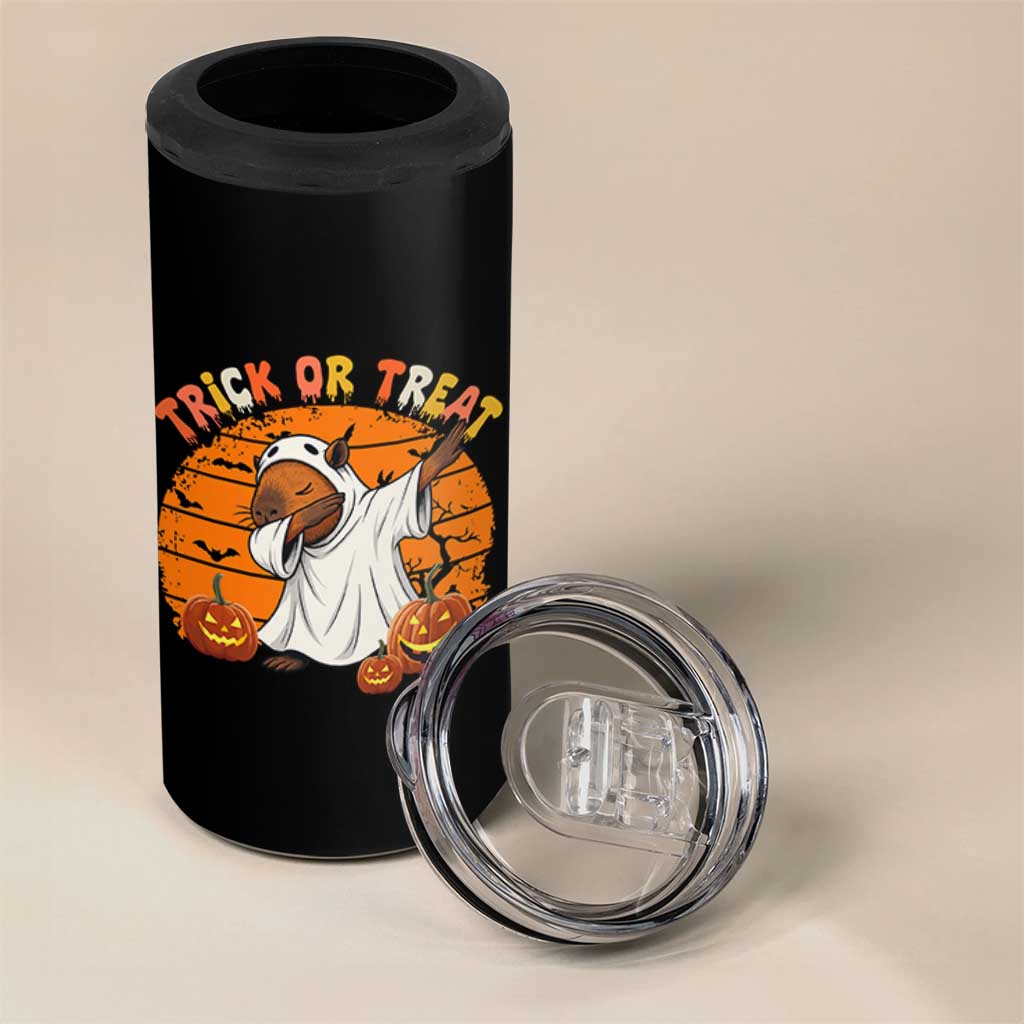 Funny Capybara Halloween 4 in 1 Can Cooler Tumbler Trick Or Treat Cute Cappy Boo Ghost