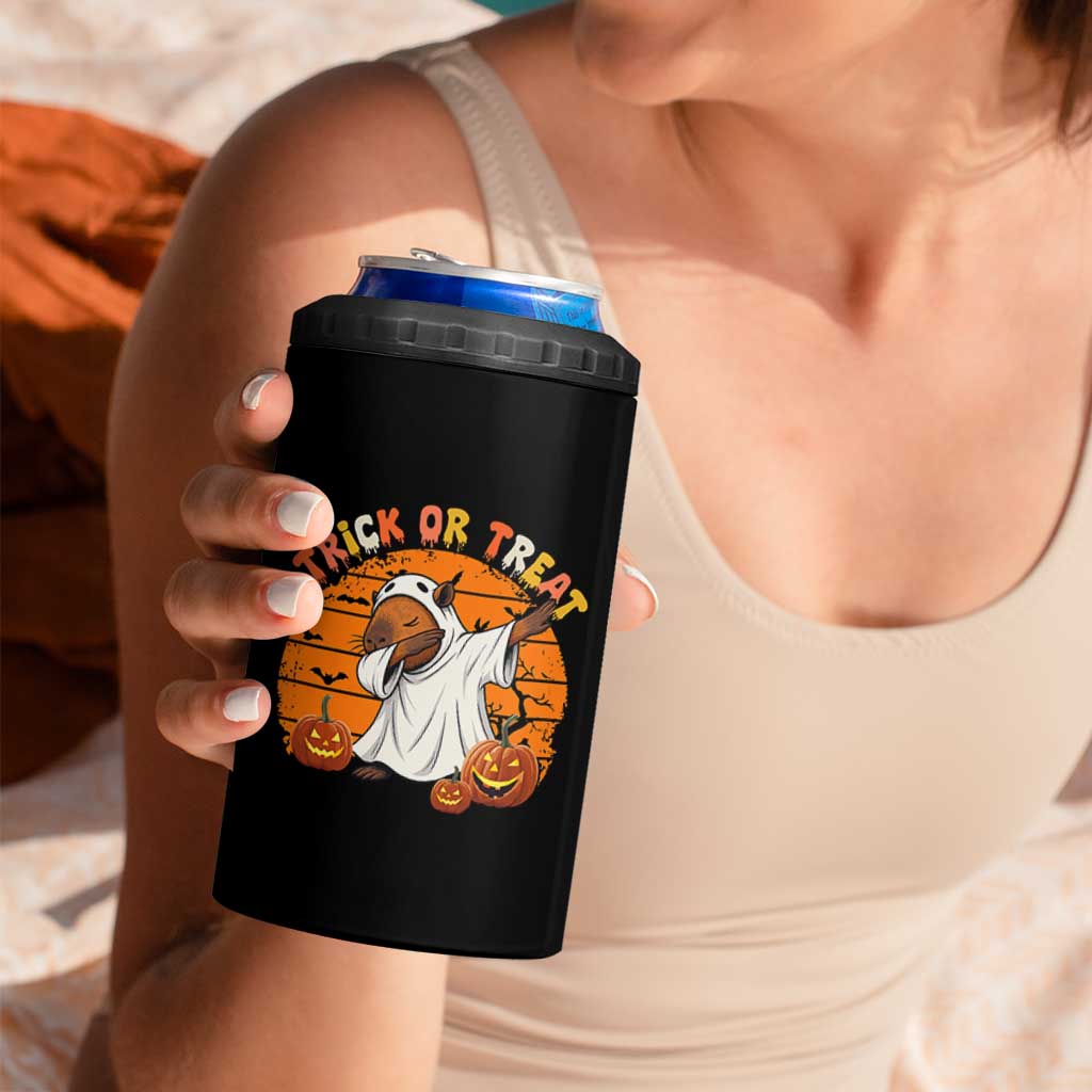 Funny Capybara Halloween 4 in 1 Can Cooler Tumbler Trick Or Treat Cute Cappy Boo Ghost