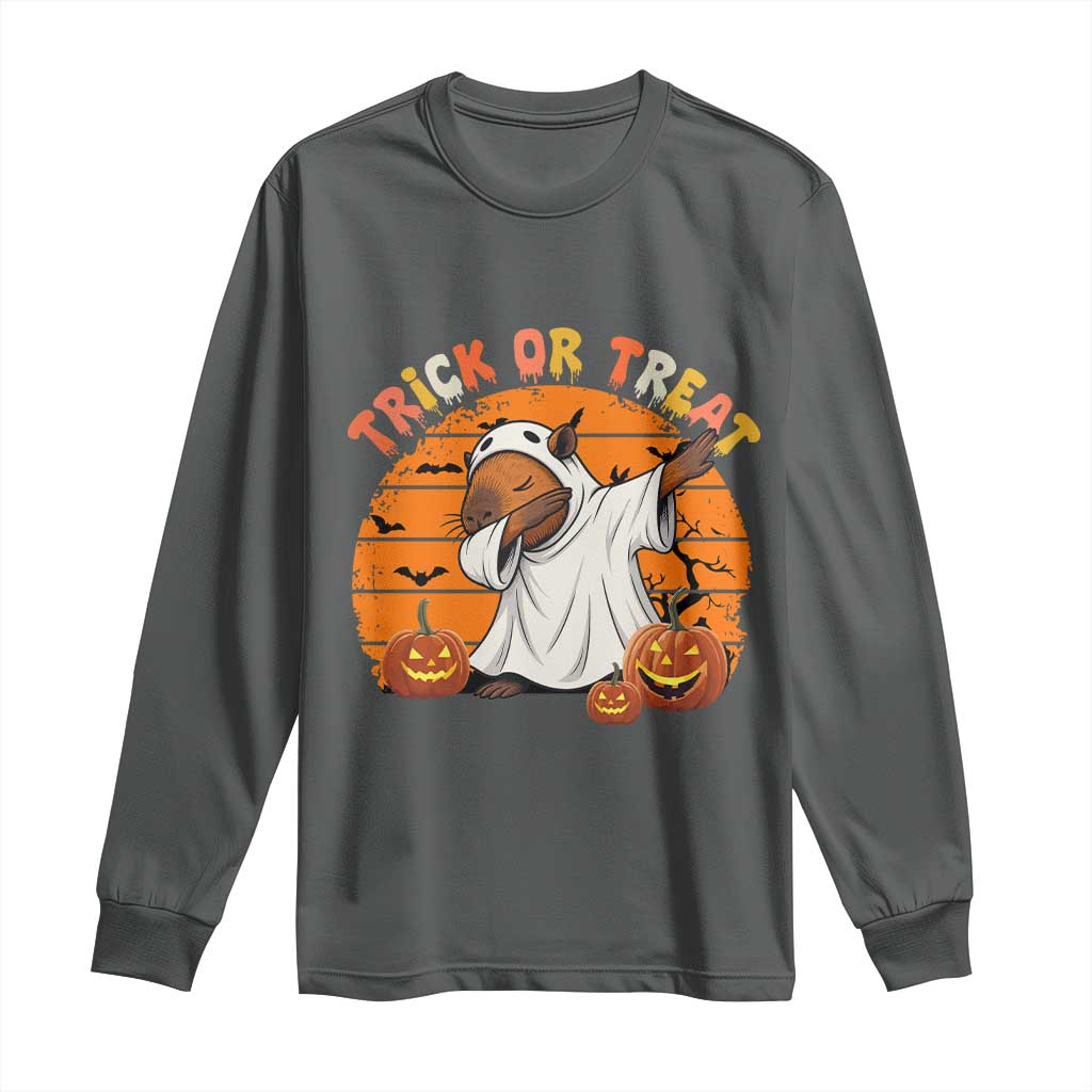 Funny Capybara Halloween Long Sleeve Shirt Trick Or Treat Cute Cappy Boo Ghost - Wonder Print Shop