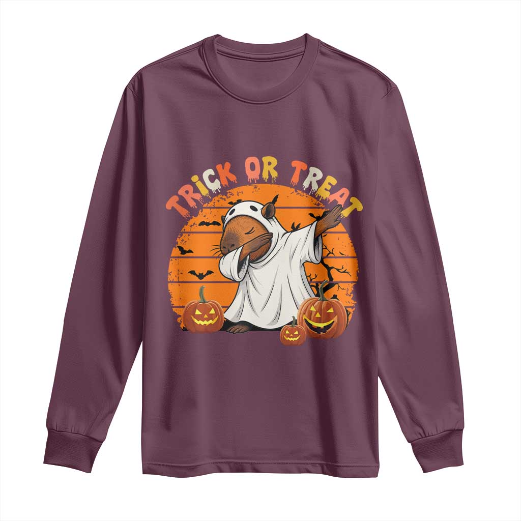 Funny Capybara Halloween Long Sleeve Shirt Trick Or Treat Cute Cappy Boo Ghost - Wonder Print Shop