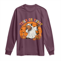 Funny Capybara Halloween Long Sleeve Shirt Trick Or Treat Cute Cappy Boo Ghost - Wonder Print Shop