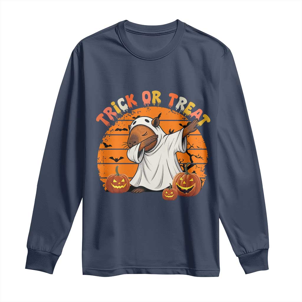 Funny Capybara Halloween Long Sleeve Shirt Trick Or Treat Cute Cappy Boo Ghost - Wonder Print Shop
