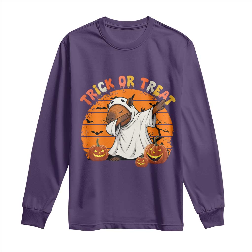Funny Capybara Halloween Long Sleeve Shirt Trick Or Treat Cute Cappy Boo Ghost - Wonder Print Shop