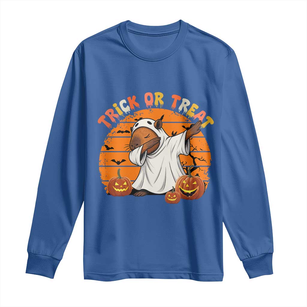 Funny Capybara Halloween Long Sleeve Shirt Trick Or Treat Cute Cappy Boo Ghost - Wonder Print Shop