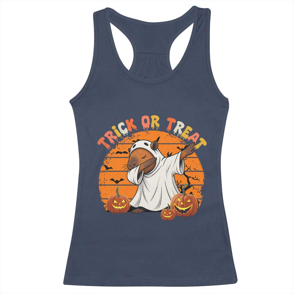 Funny Capybara Halloween Racerback Tank Top Trick Or Treat Cute Cappy Boo Ghost - Wonder Print Shop